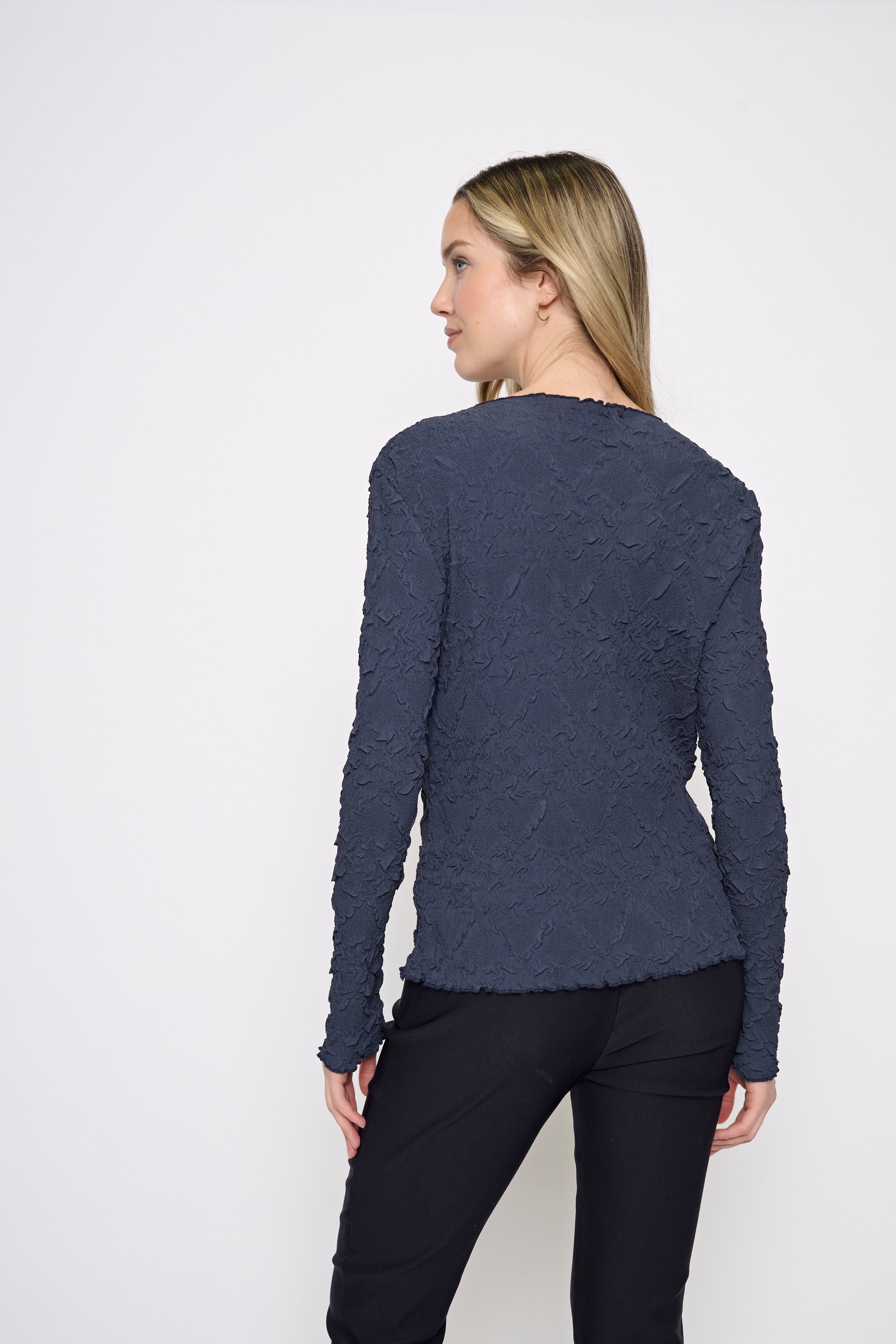 Pleat Jacquard Boat Neck Top