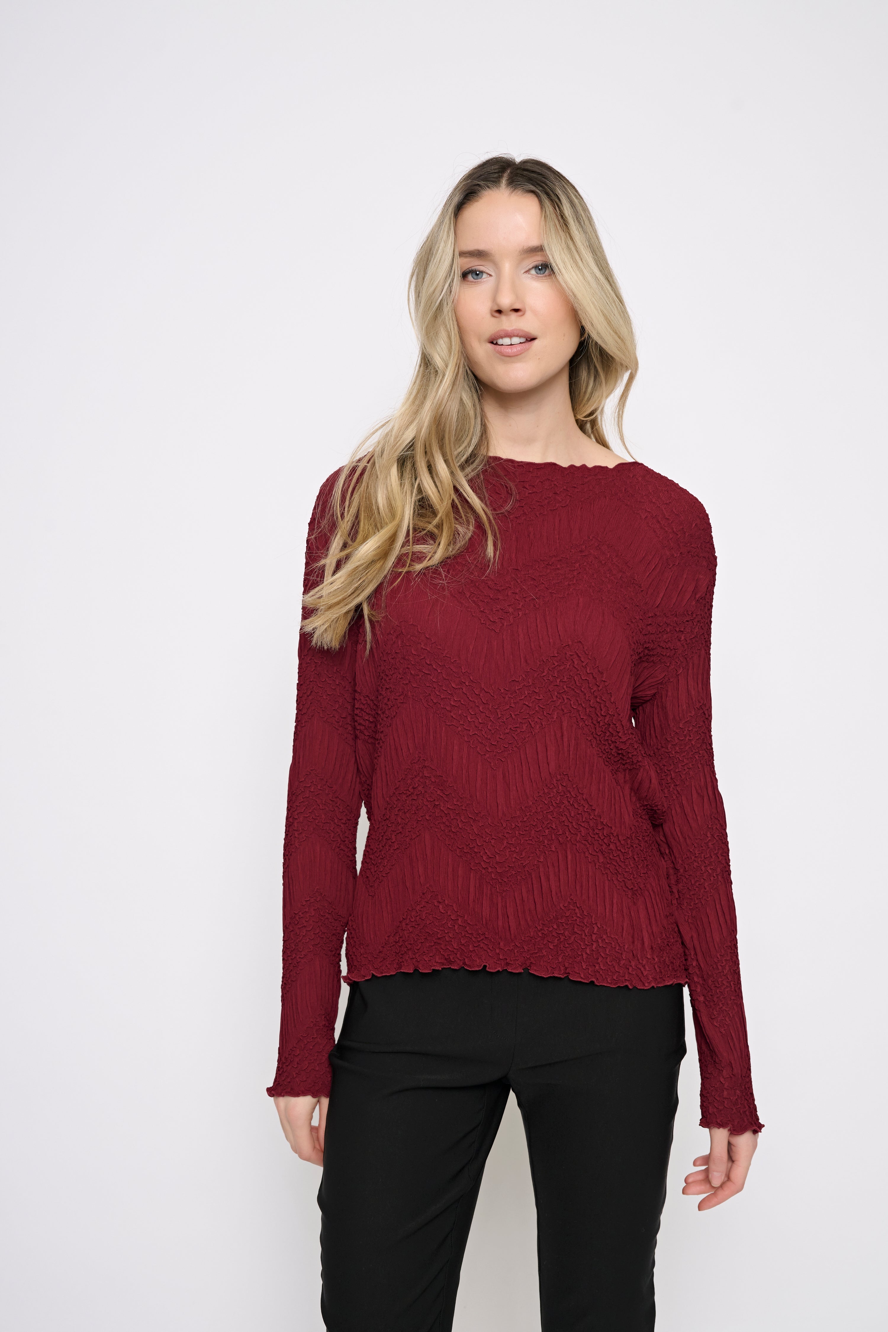 Pleat Jacquard Boat Neck Top