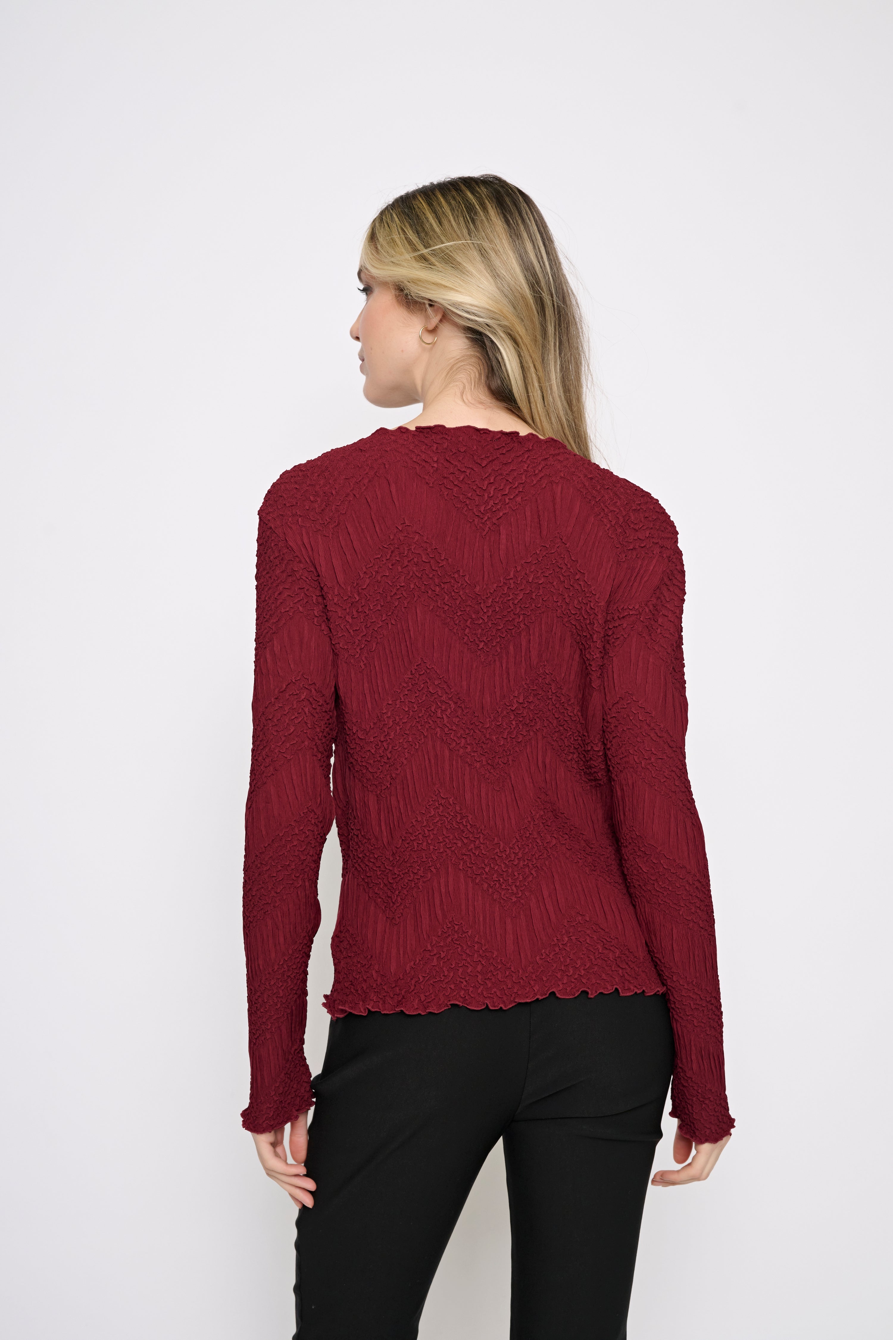 Pleat Jacquard Boat Neck Top