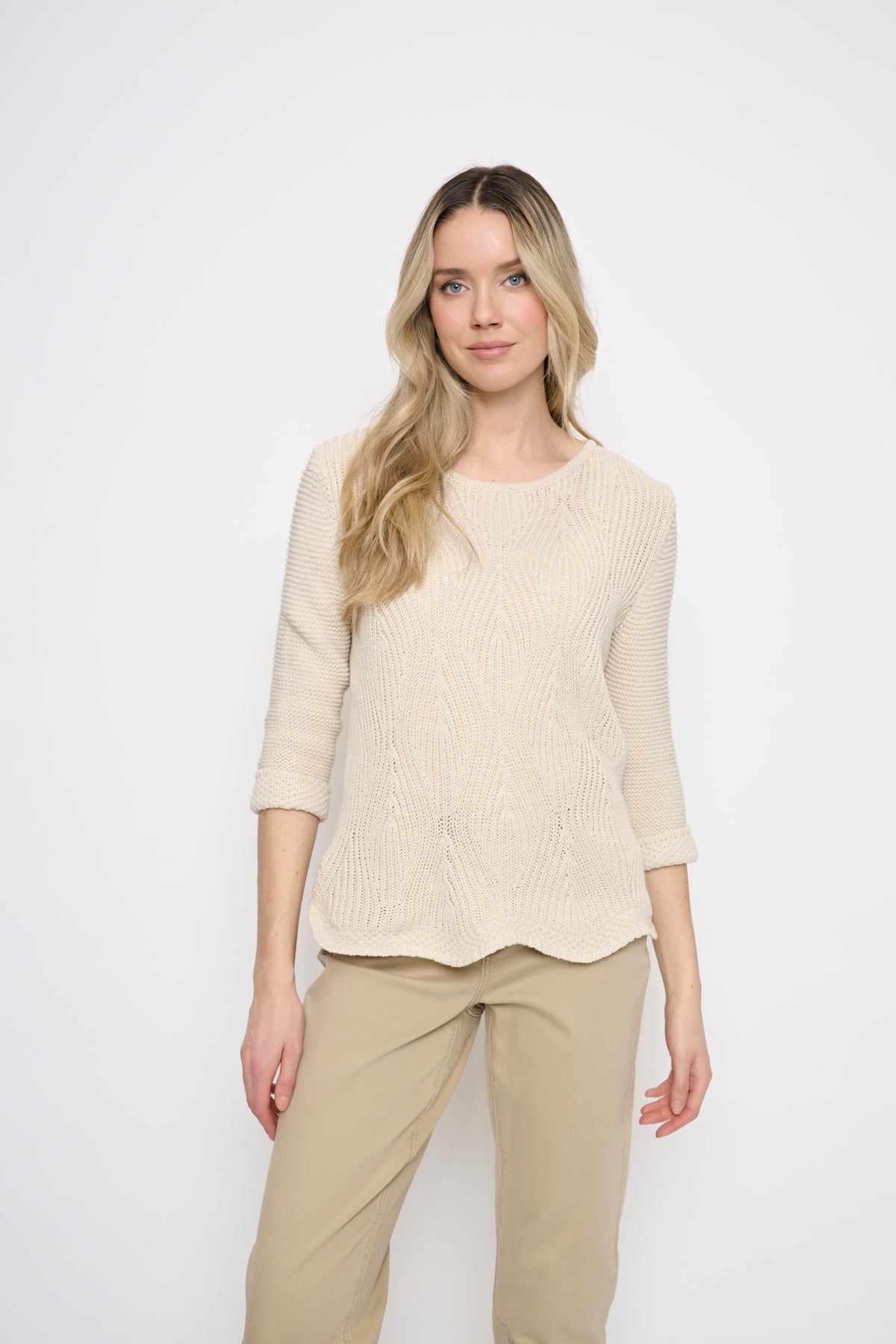 Shaker Knit Scallop Hem Sweater