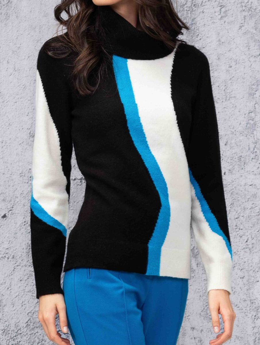 Color Block Cowl Neck Pullover