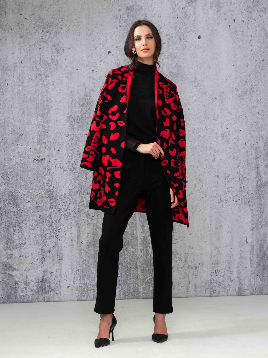 Heart Print Knit Duster Jacket