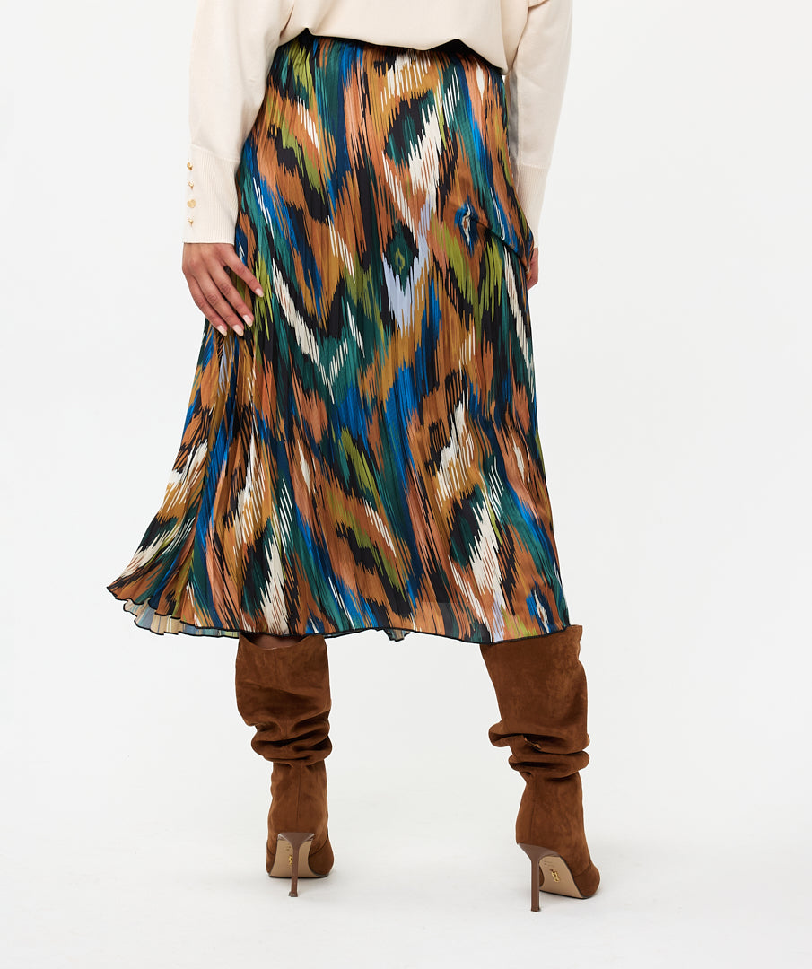 Abstract Print Pleated 34" Skirt