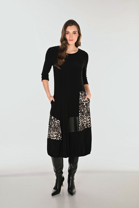 Animal Panel Bubble Hem Midi Dress