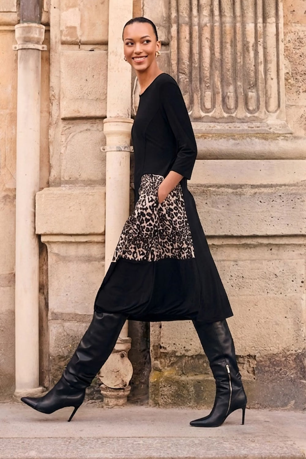 Animal Panel Bubble Hem Midi Dress