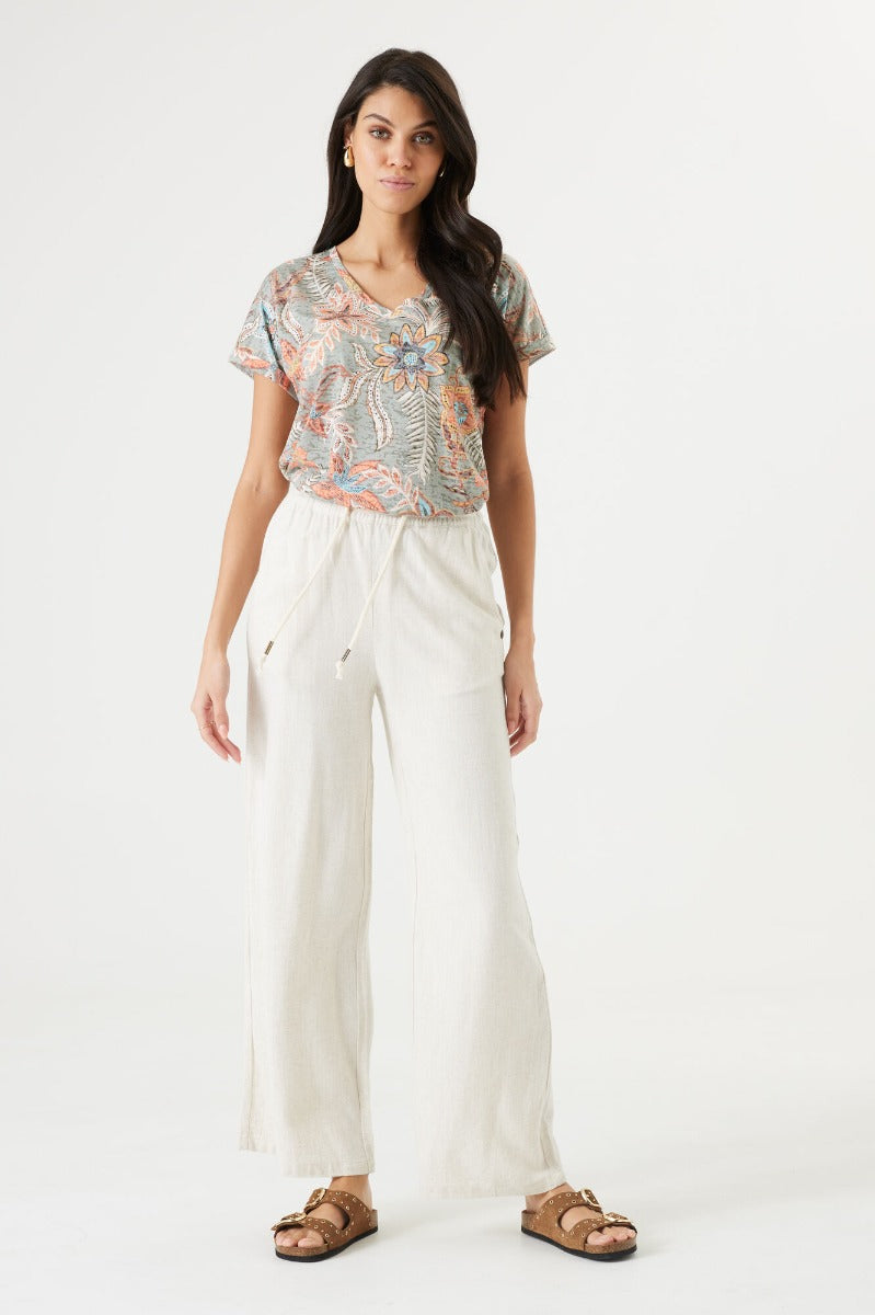 Linen Blend Wide Leg Pant