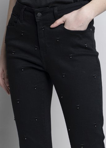 Embroidered Heart Stud Trim Jeans