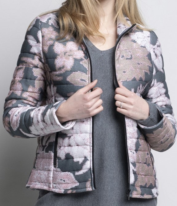 Abstract Print Knit Puffer Jacket